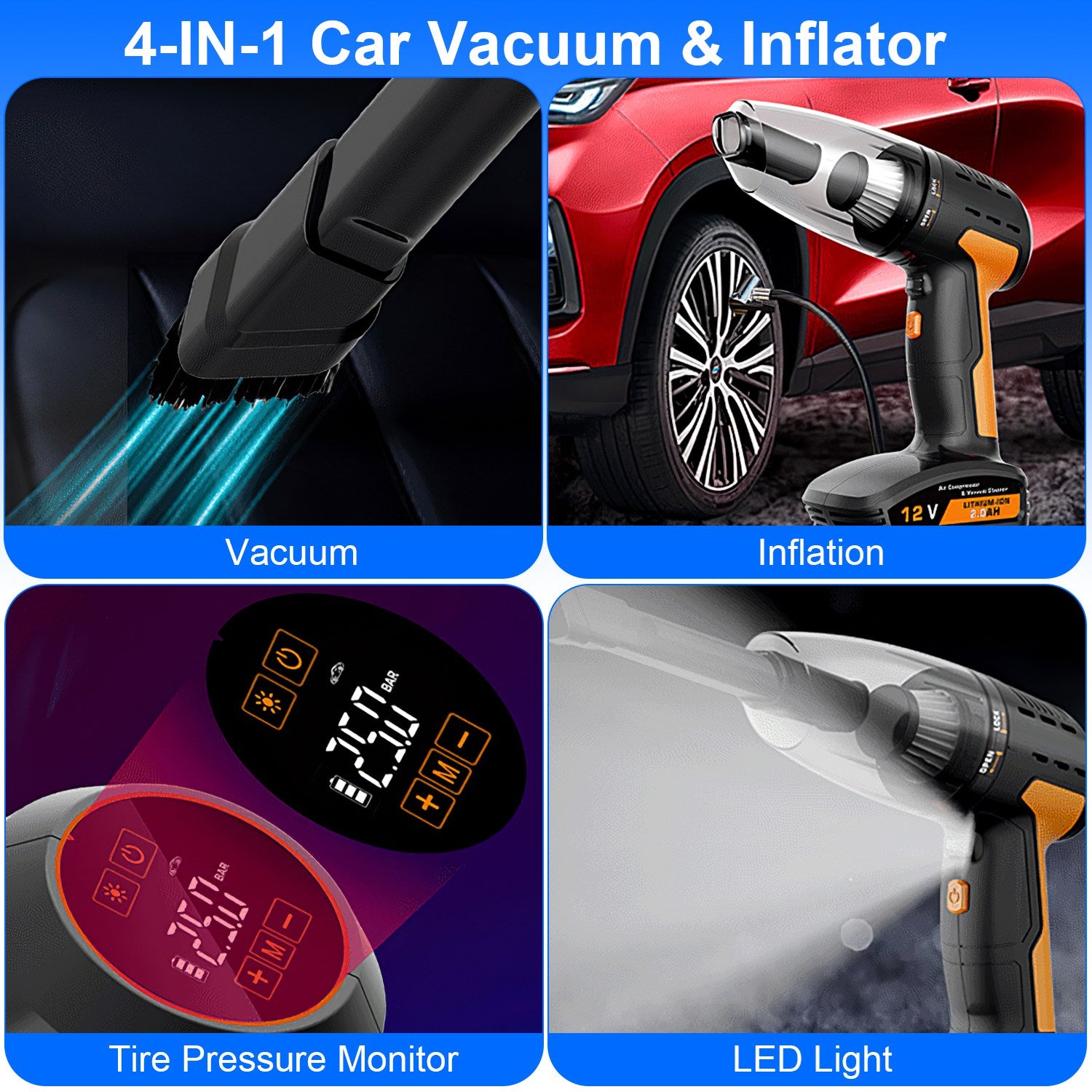Vortex 4-in-1 Cordless Car Vacuum & Inflator (150 PSI)